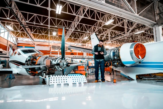 aircraft maintenance engineer in hangar